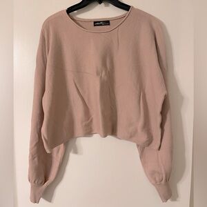 Tan, Neutral Long Sleeve Crop Top Sweater and Pants